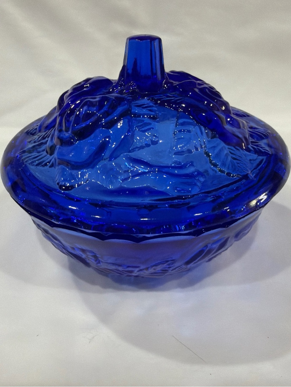 Cobalt Blue Glass Covered Bowl - Decorative Home Art